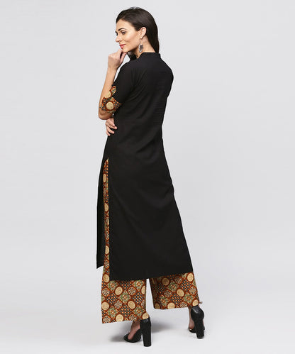 Madarin Collar And Front Placket Cotton Kurta With Ankle Length Printed Palazzo | LASVINI - Redefining Indian Fashion with Elegance