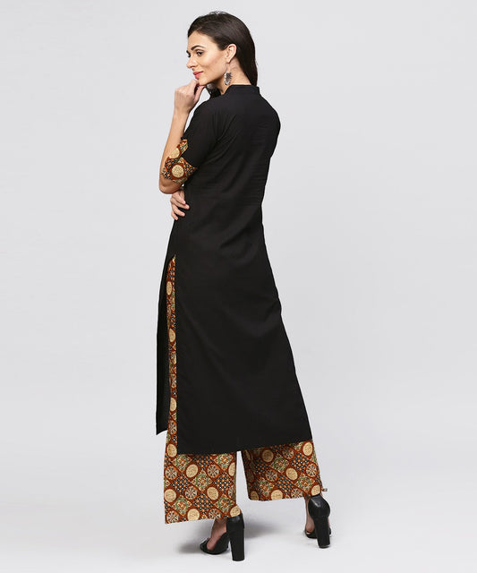 Madarin Collar And Front Placket Cotton Kurta With Ankle Length Printed Palazzo | LASVINI - Redefining Indian Fashion with Elegance