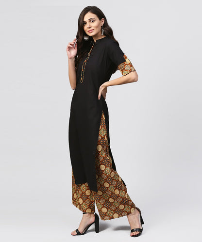 Madarin Collar And Front Placket Cotton Kurta With Ankle Length Printed Palazzo | LASVINI - Redefining Indian Fashion with Elegance