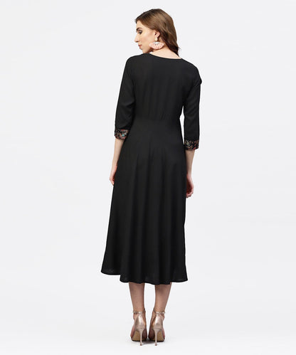 Black Printed Maxi Dress With Round Neck And Full Sleeves | LASVINI - Redefining Indian Fashion with Elegance