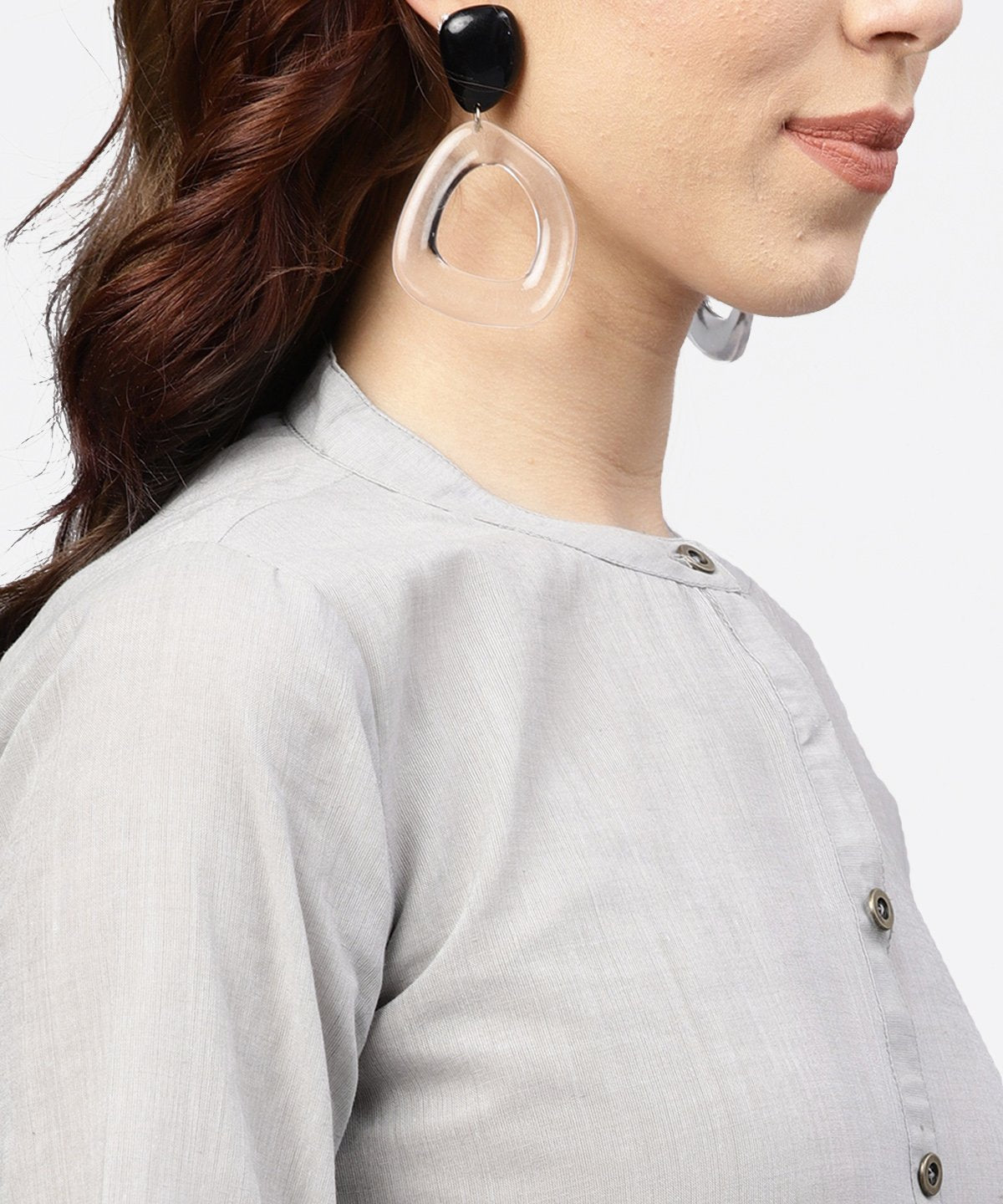 Off White Block Printed 3/4Th Sleeve Maxi Dress In Handloom Fabric | LASVINI - Redefining Indian Fashion with Elegance