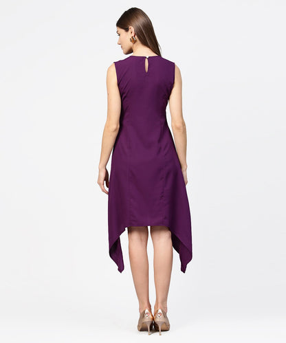 Purple Sleeveless A-Line Dress With Piping Work | LASVINI - Redefining Indian Fashion with Elegance