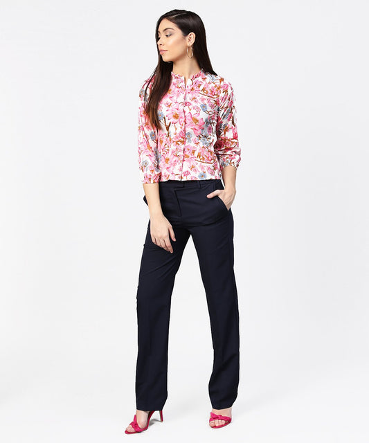 Pink Flower Print Full Sleeve Crop Tops | LASVINI - Redefining Indian Fashion with Elegance