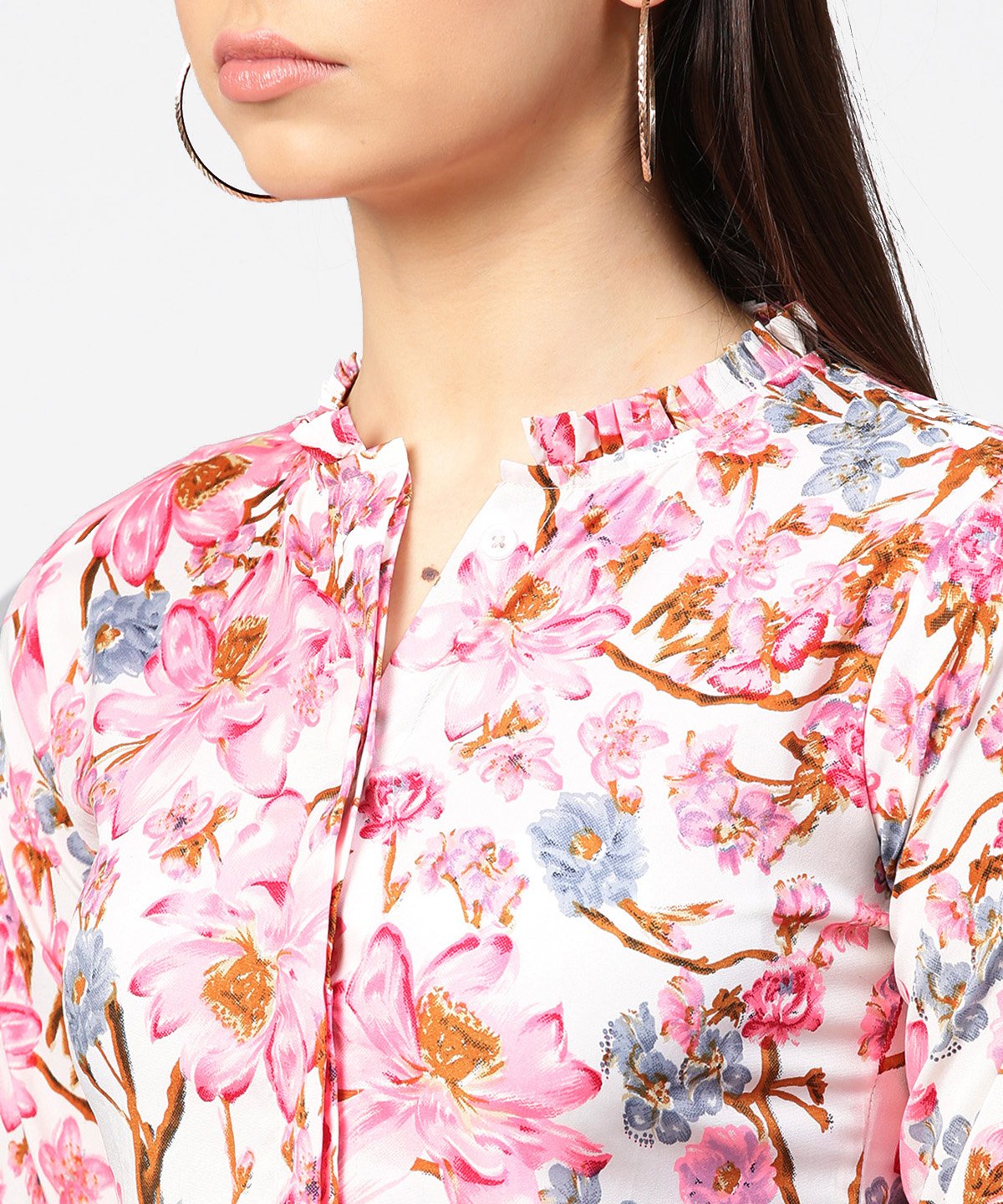 Pink Flower Print Full Sleeve Crop Tops | LASVINI - Redefining Indian Fashion with Elegance