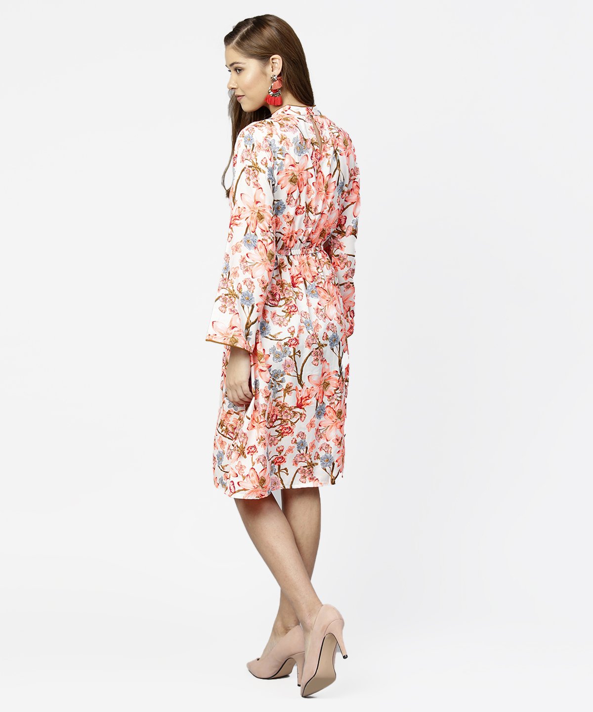 Peack Flower Print Full Sleeve A-Line Dress | LASVINI - Redefining Indian Fashion with Elegance