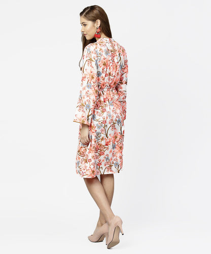 Peack Flower Print Full Sleeve A-Line Dress | LASVINI - Redefining Indian Fashion with Elegance