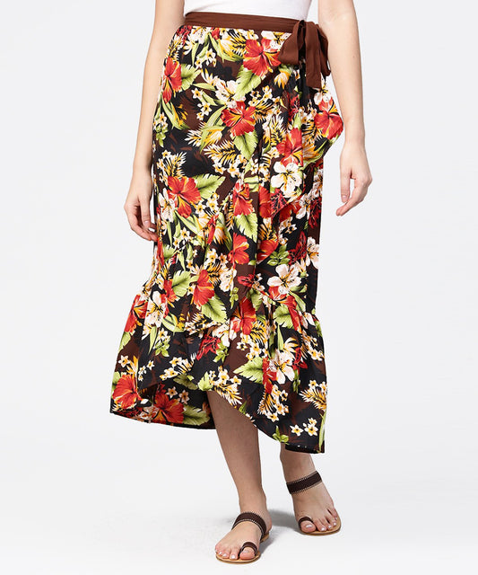 Multi Flower Printed Calf Length Skirt | LASVINI - Redefining Indian Fashion with Elegance
