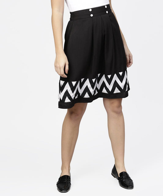 Black & White Printed Flared Skirt With Button | LASVINI - Redefining Indian Fashion with Elegance