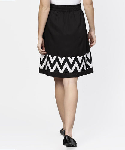 Black & White Printed Flared Skirt With Button | LASVINI - Redefining Indian Fashion with Elegance