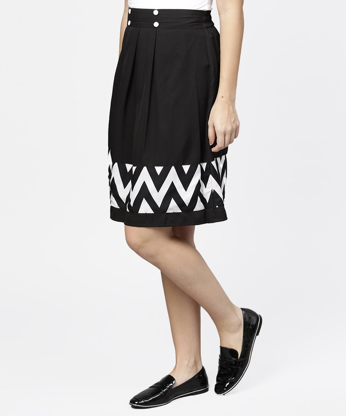 Black & White Printed Flared Skirt With Button | LASVINI - Redefining Indian Fashion with Elegance