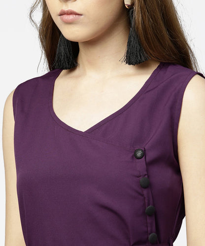 Purple Sleeveless A-Line Dress With Belt | LASVINI - Redefining Indian Fashion with Elegance
