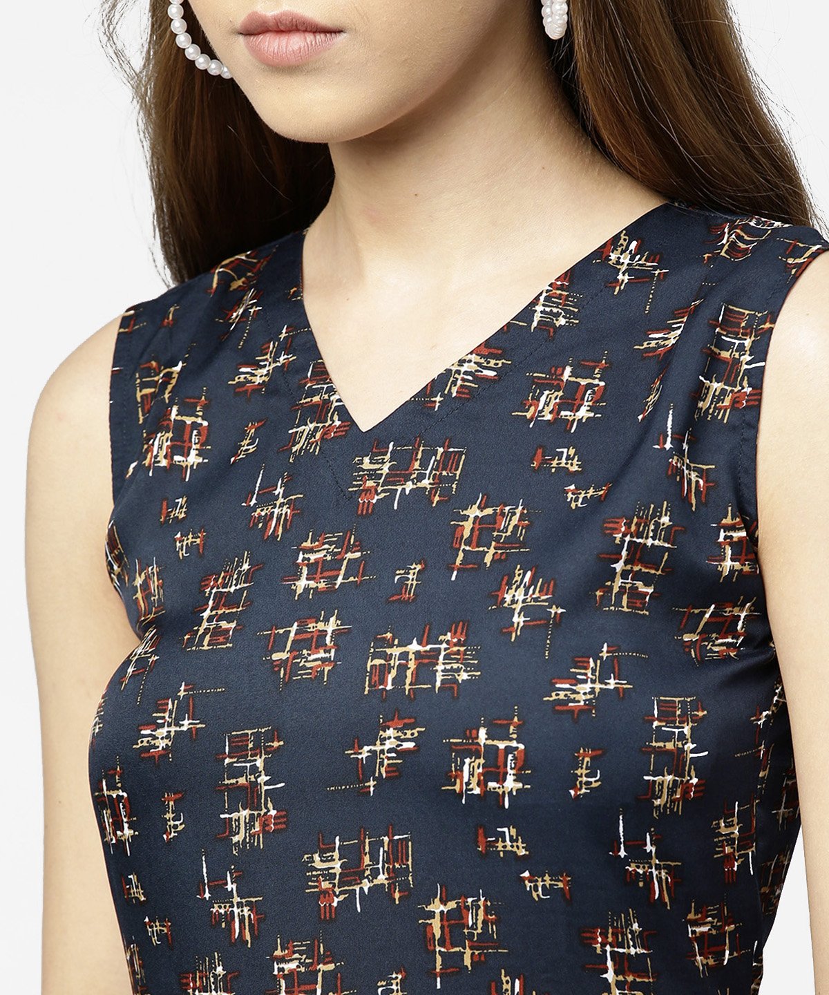 Blue Sleeveless Crepe Printed Multi Layred Maxi Dress | LASVINI - Redefining Indian Fashion with Elegance