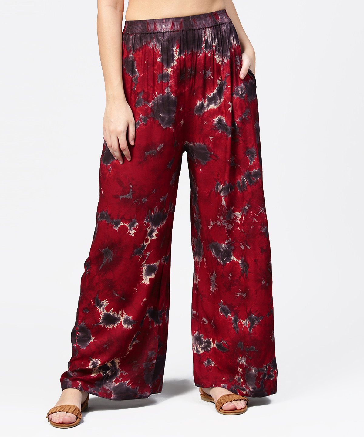 Red Tye Dye Ankle Length Flared Palazzo | LASVINI - Redefining Indian Fashion with Elegance
