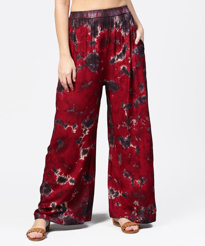 Red Tye Dye Ankle Length Flared Palazzo | LASVINI - Redefining Indian Fashion with Elegance