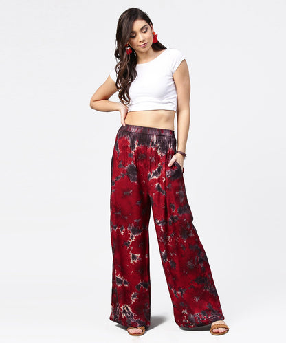 Red Tye Dye Ankle Length Flared Palazzo | LASVINI - Redefining Indian Fashion with Elegance