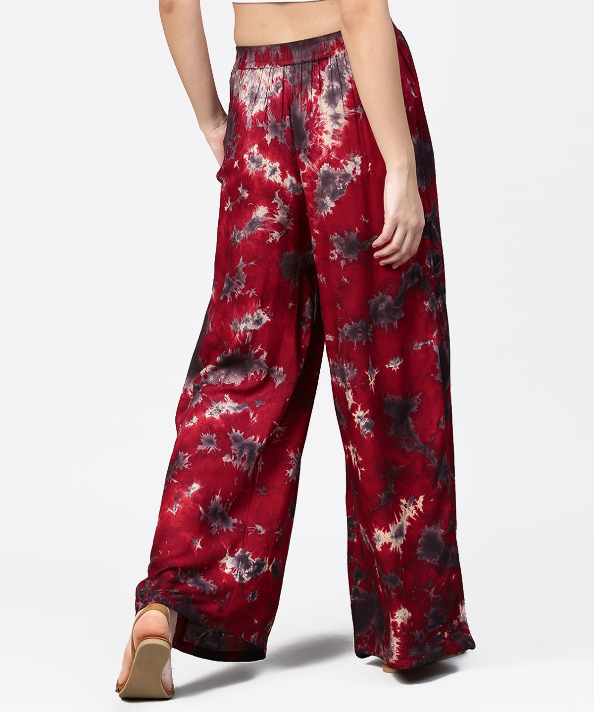 Red Tye Dye Ankle Length Flared Palazzo | LASVINI - Redefining Indian Fashion with Elegance