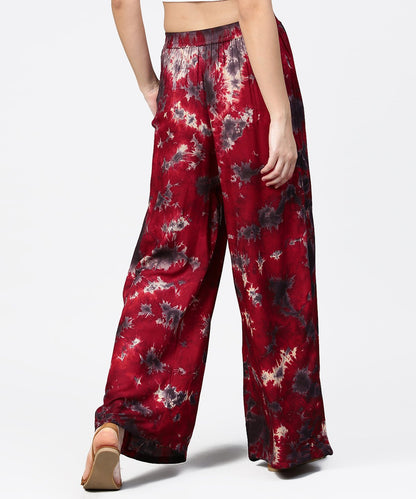 Red Tye Dye Ankle Length Flared Palazzo | LASVINI - Redefining Indian Fashion with Elegance