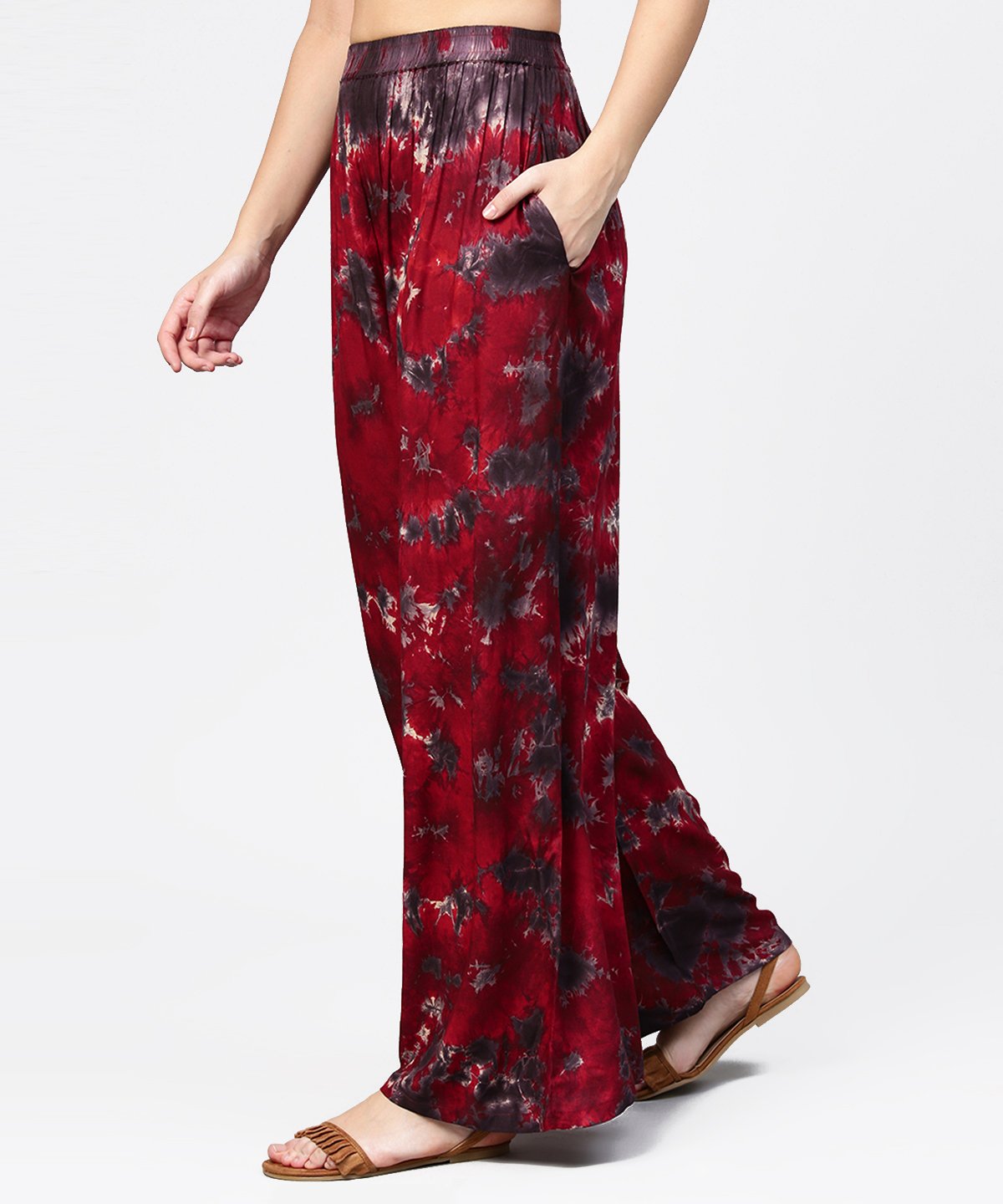 Red Tye Dye Ankle Length Flared Palazzo | LASVINI - Redefining Indian Fashion with Elegance