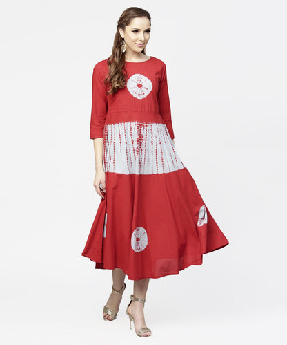 Red Tye Dye 3/4Th Sleeve Cotton Maxi Dress | LASVINI - Redefining Indian Fashion with Elegance