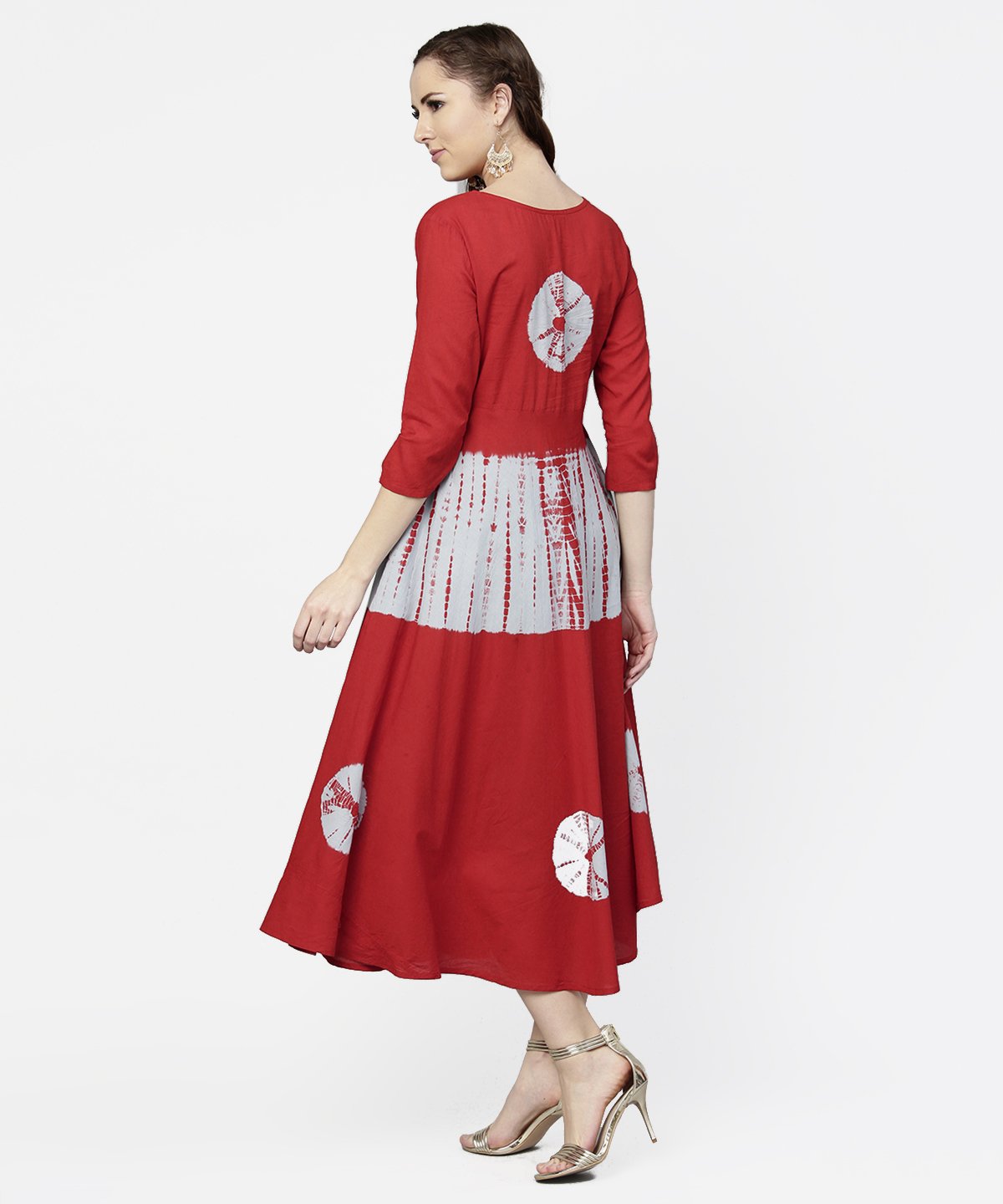 Red Tye Dye 3/4Th Sleeve Cotton Maxi Dress | LASVINI - Redefining Indian Fashion with Elegance