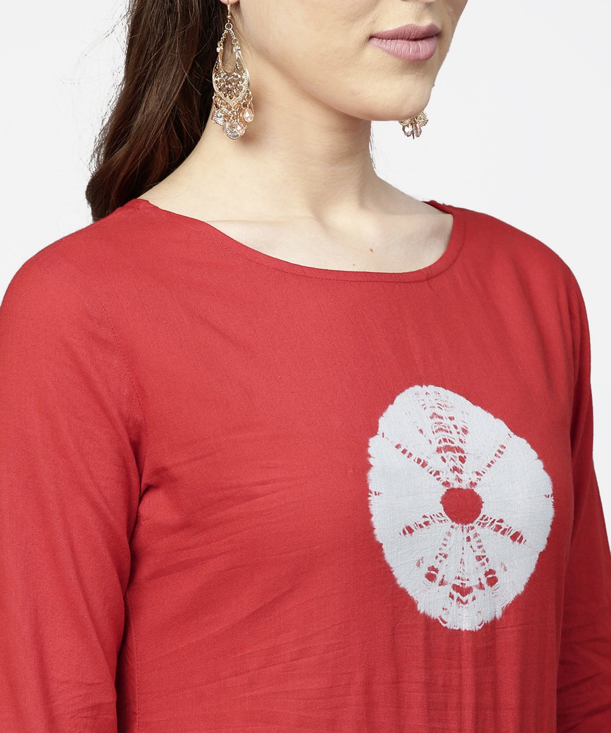 Red Tye Dye 3/4Th Sleeve Cotton Maxi Dress | LASVINI - Redefining Indian Fashion with Elegance