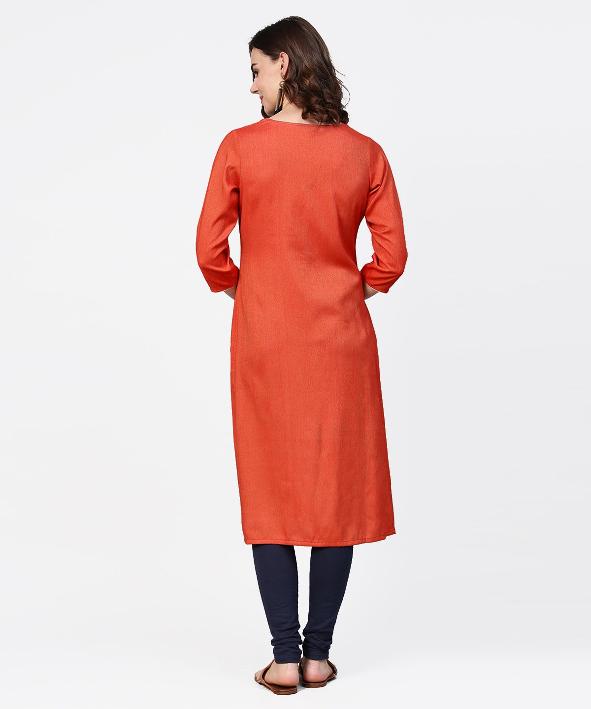 Peach Embroidery 3/4Th Sleeve Rayon Kurta | LASVINI - Redefining Indian Fashion with Elegance