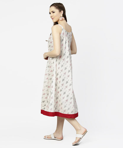 Off White Printed Sleeveless Cotton A-Line Dress | LASVINI - Redefining Indian Fashion with Elegance