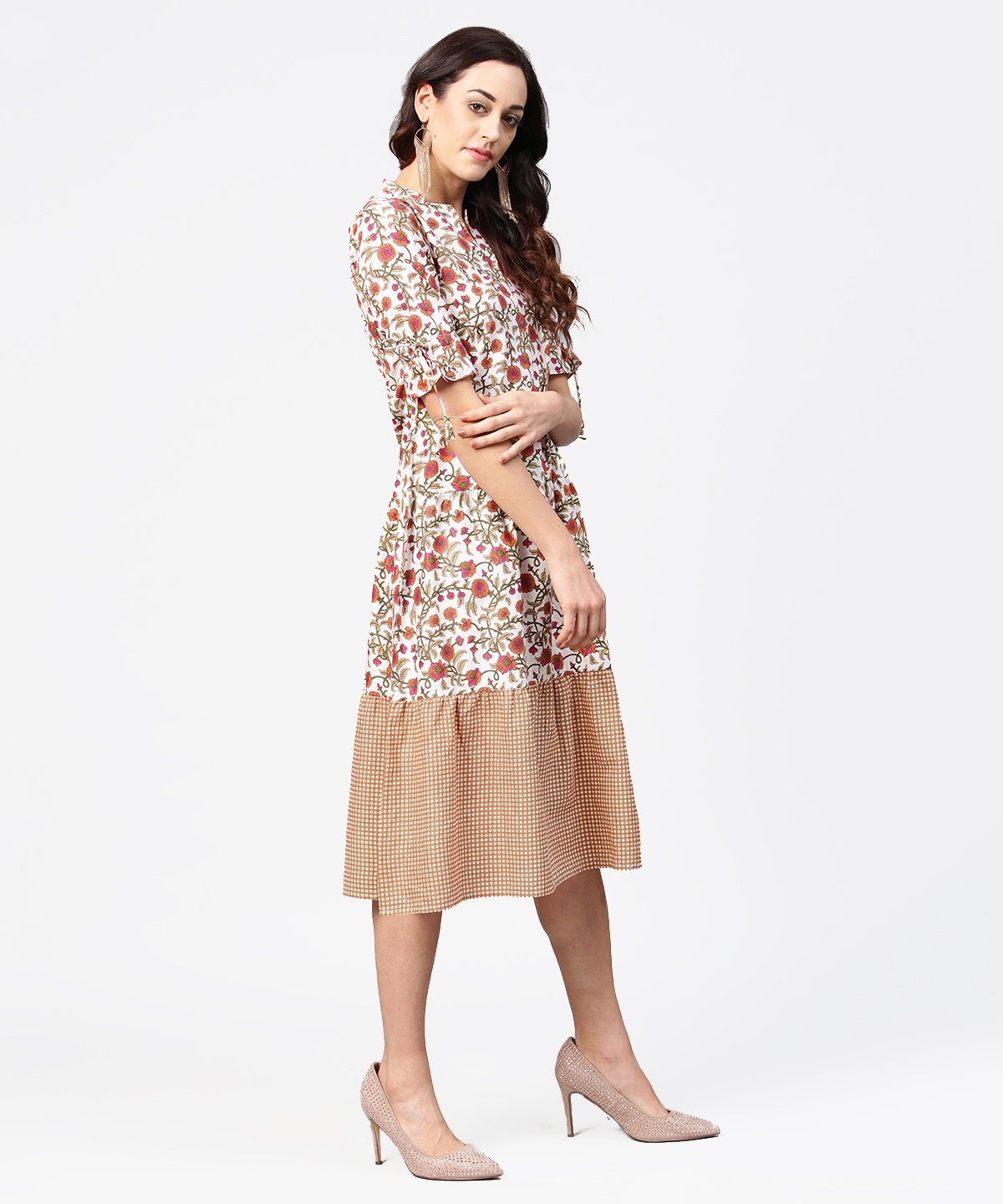 Multi Printed Half Sleeve Cotton A-Line Dress | LASVINI - Redefining Indian Fashion with Elegance