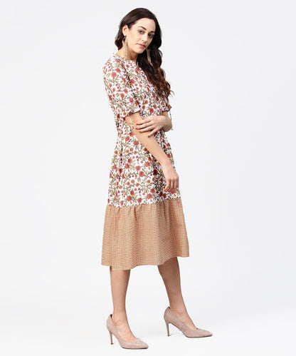 Multi Printed Half Sleeve Cotton A-Line Dress | LASVINI - Redefining Indian Fashion with Elegance