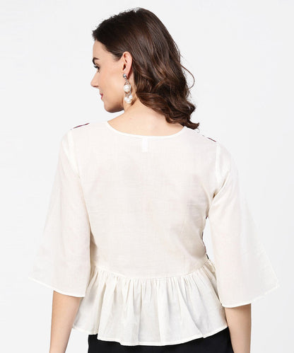 White & Red Printed 3/4Th Sleeve Cotton Crop Top | LASVINI - Redefining Indian Fashion with Elegance