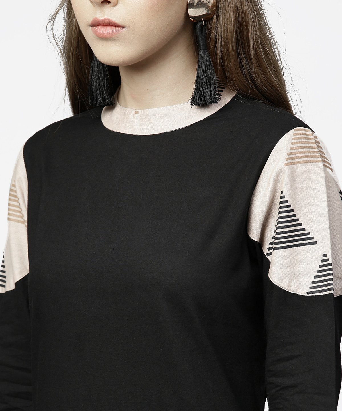 Black 3/4Th Sleeve Cotton Maxi Dress With Double Pocket | LASVINI - Redefining Indian Fashion with Elegance