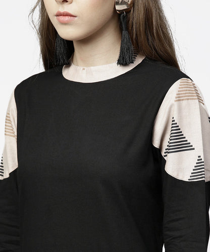 Black 3/4Th Sleeve Cotton Maxi Dress With Double Pocket | LASVINI - Redefining Indian Fashion with Elegance