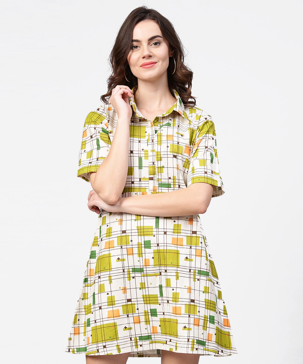 Off White Printed Half Sleeve Cotton Tunic | LASVINI - Redefining Indian Fashion with Elegance