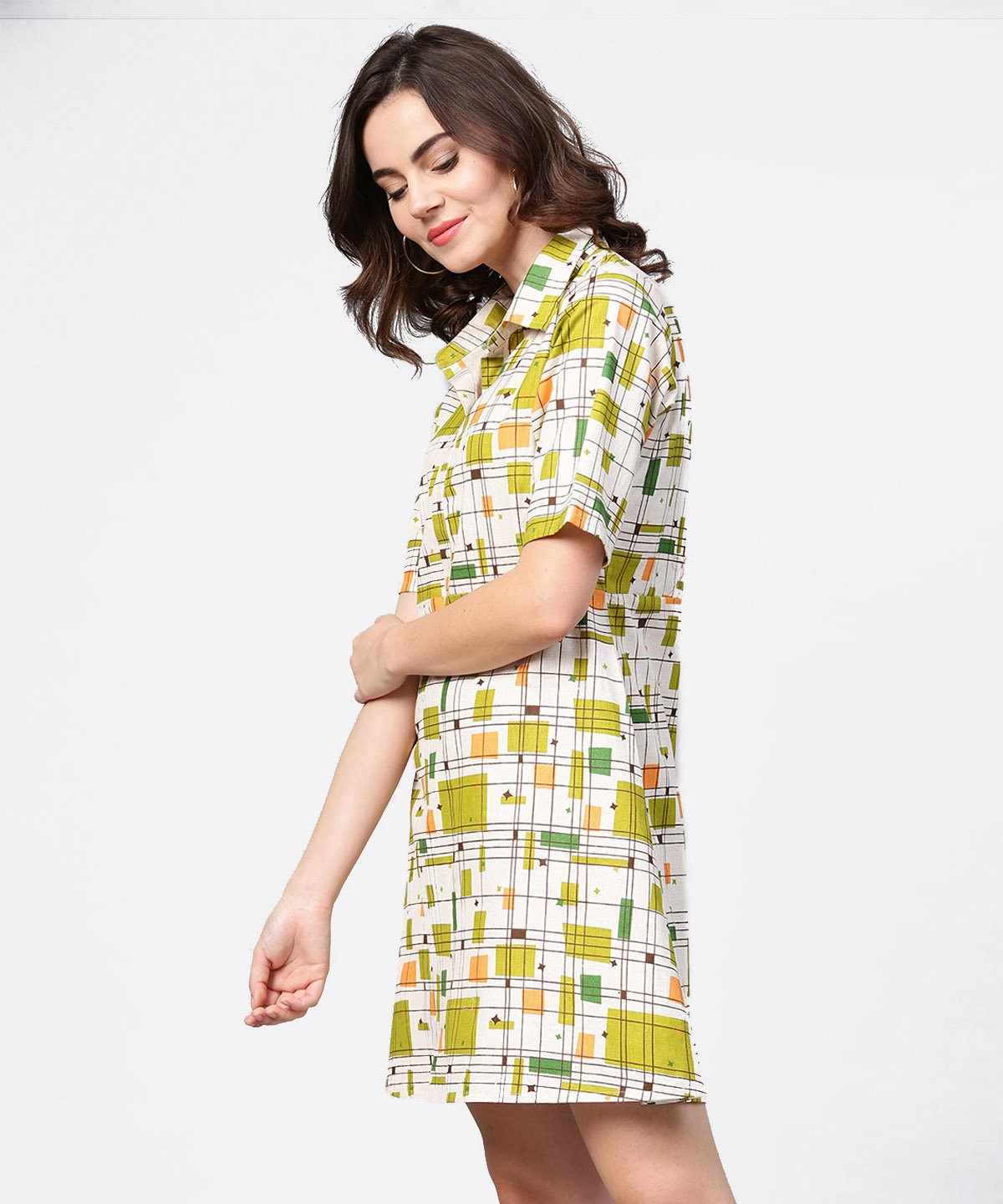 Off White Printed Half Sleeve Cotton Tunic | LASVINI - Redefining Indian Fashion with Elegance