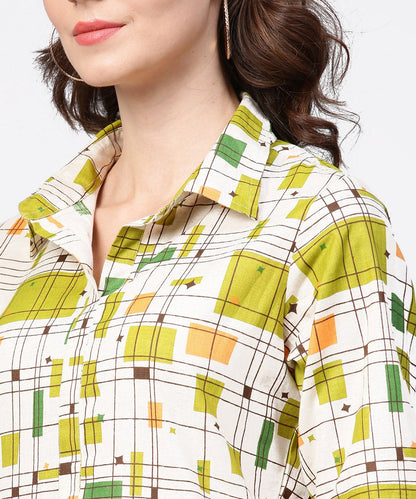 Off White Printed Half Sleeve Cotton Tunic | LASVINI - Redefining Indian Fashion with Elegance