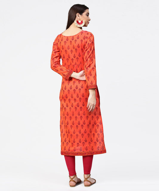 Red Printed Full Sleeve Straight Cotton Kurta | LASVINI - Redefining Indian Fashion with Elegance