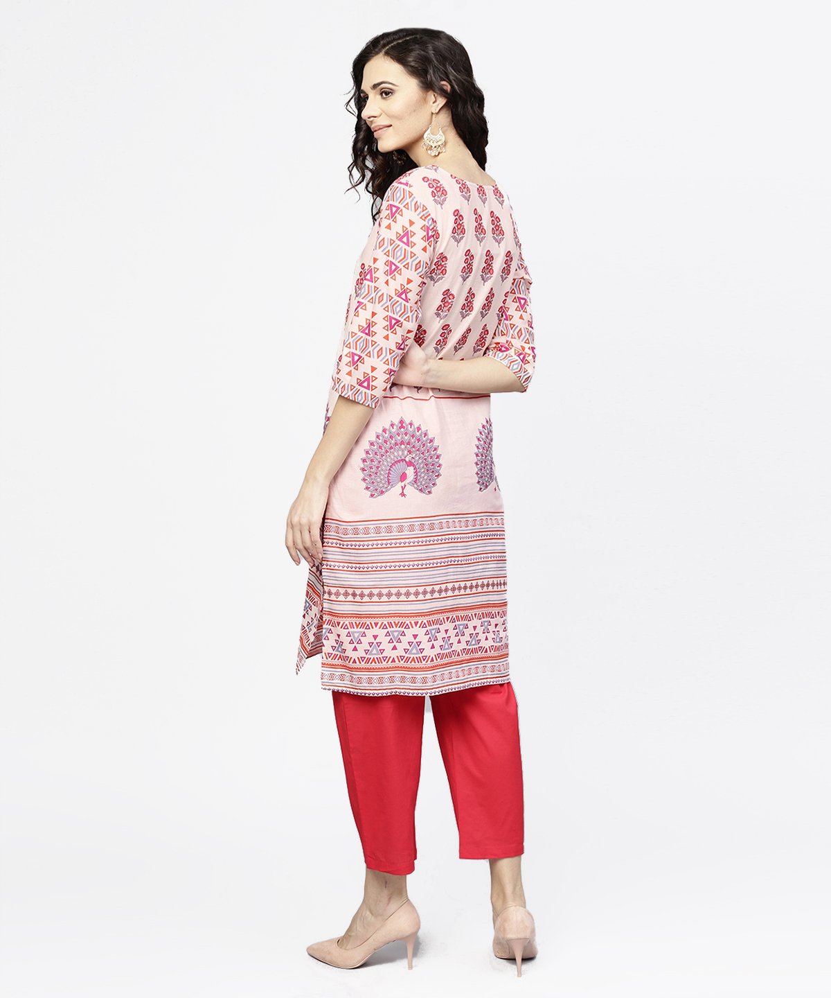 Off White Printed 3/4Th Sleeve Cotton Kurta | LASVINI - Redefining Indian Fashion with Elegance