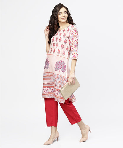 Off White Printed 3/4Th Sleeve Cotton Kurta | LASVINI - Redefining Indian Fashion with Elegance