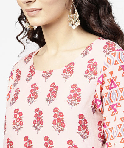 Off White Printed 3/4Th Sleeve Cotton Kurta | LASVINI - Redefining Indian Fashion with Elegance