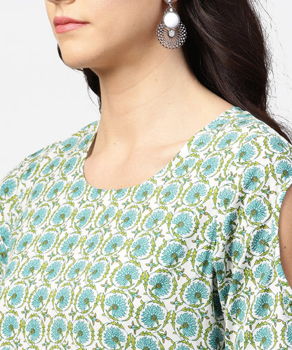 Green Printed 3/4Th Sleeve Cotton Maxi Dress | LASVINI - Redefining Indian Fashion with Elegance
