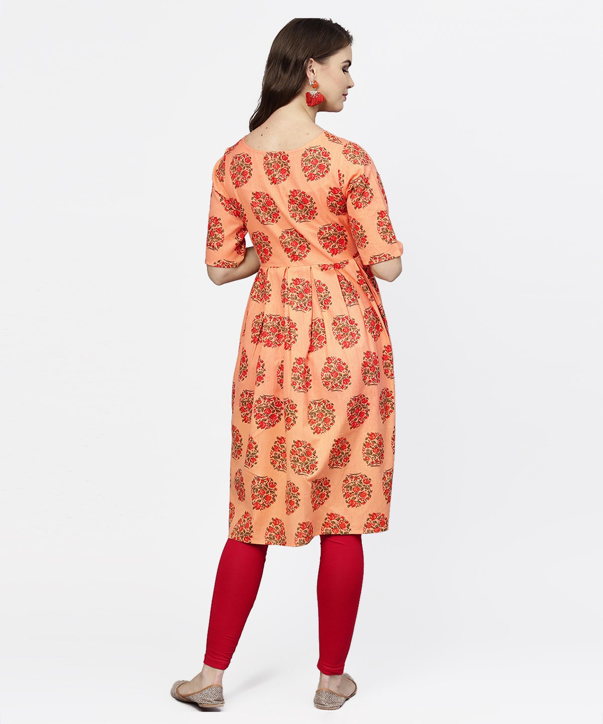 Peach Half Sleeve Cotton Anarkali Kurta | LASVINI - Redefining Indian Fashion with Elegance