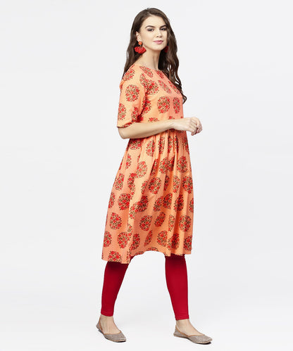 Peach Half Sleeve Cotton Anarkali Kurta | LASVINI - Redefining Indian Fashion with Elegance