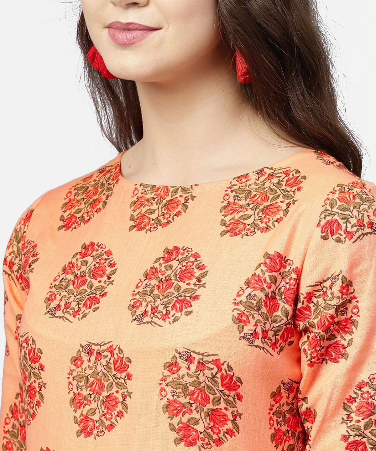 Peach Half Sleeve Cotton Anarkali Kurta | LASVINI - Redefining Indian Fashion with Elegance