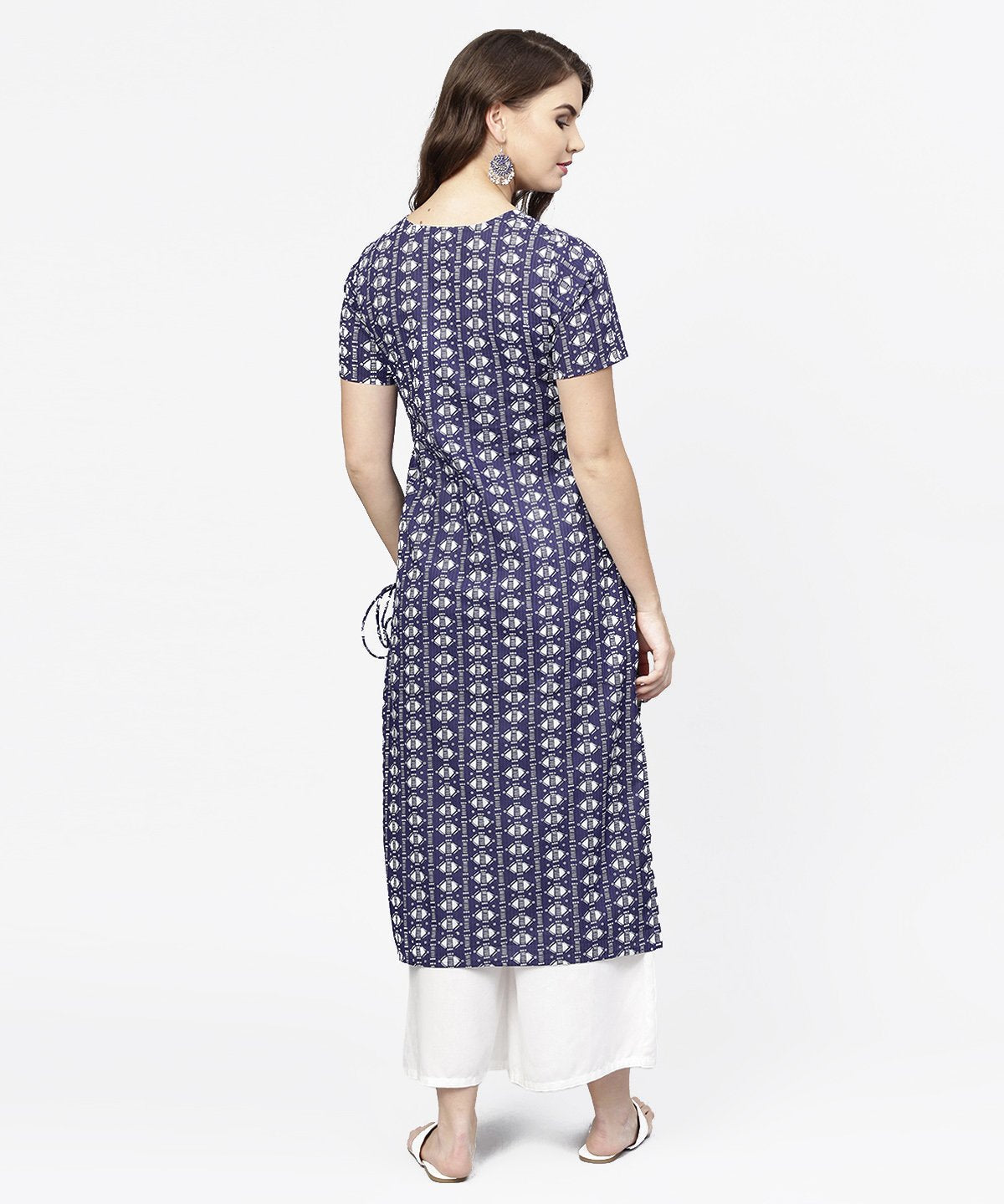 Blue Half Printed Straight Cotton Kurta With Dori Work | LASVINI - Redefining Indian Fashion with Elegance