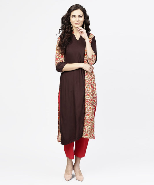 Black & Red Printed 3/4Th Sleeve Cotton Straight Kurta | LASVINI - Redefining Indian Fashion with Elegance