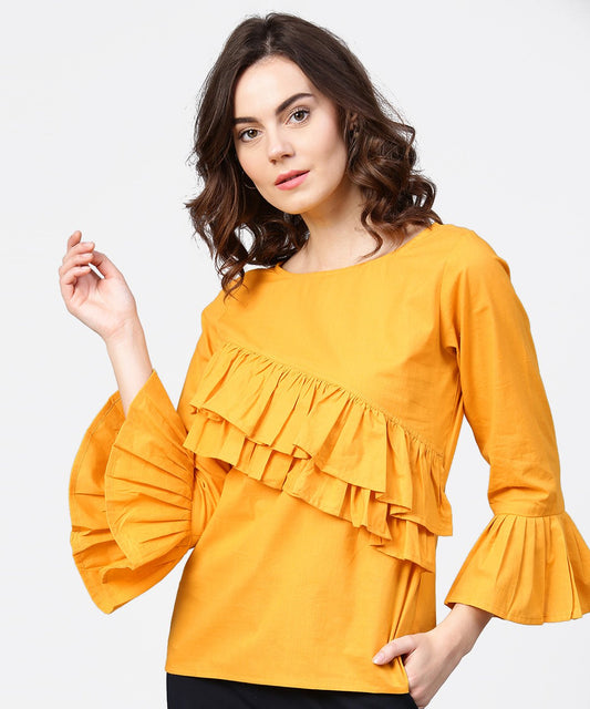 Yellow Full Sleeve Cotton Tops | LASVINI - Redefining Indian Fashion with Elegance