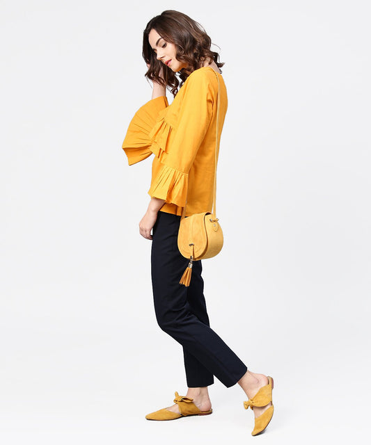 Yellow Full Sleeve Cotton Tops | LASVINI - Redefining Indian Fashion with Elegance
