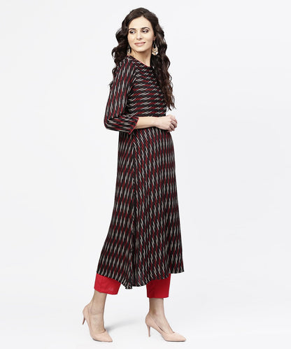 Black Printed 3/4Th Sleeve Cotton Straight Kurta | LASVINI - Redefining Indian Fashion with Elegance