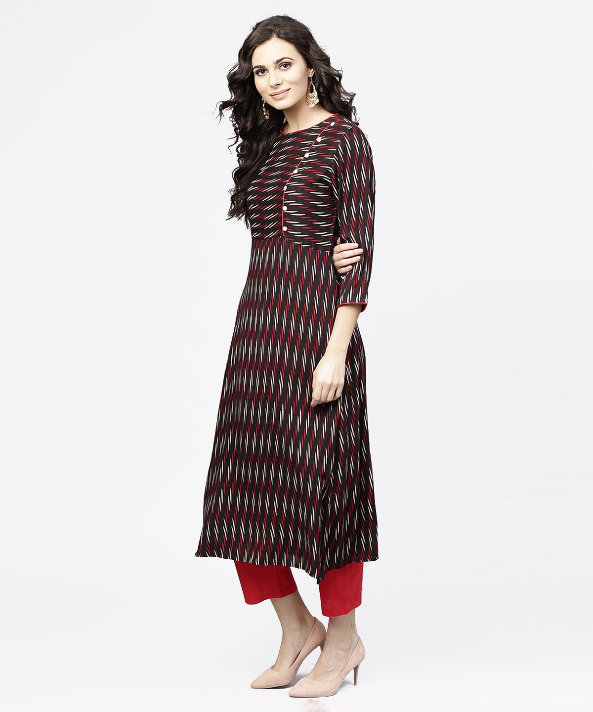 Black Printed 3/4Th Sleeve Cotton Straight Kurta | LASVINI - Redefining Indian Fashion with Elegance
