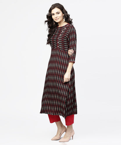 Black Printed 3/4Th Sleeve Cotton Straight Kurta | LASVINI - Redefining Indian Fashion with Elegance